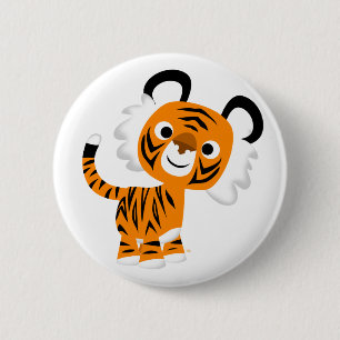 Badge Rond 5 Cm Bouton de tigre de caricature curieux