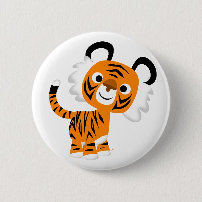 Badge Rond 5 Cm Bouton de tigre de caricature curieux (Devant)