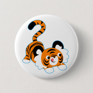 Badge Rond 5 Cm Bouton de tigre de dessin mignon prêt à jouer Badt