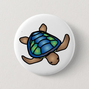 Badge Rond 5 Cm Bouton de tortue bleue verte