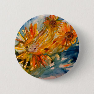 Badge Rond 5 Cm bouton de tournesol en pleurs