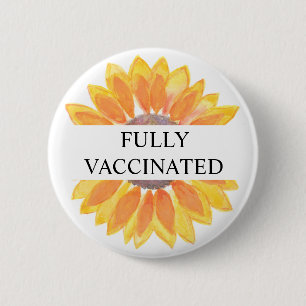 Badge Rond 5 Cm Bouton de tournesol entièrement vacciné