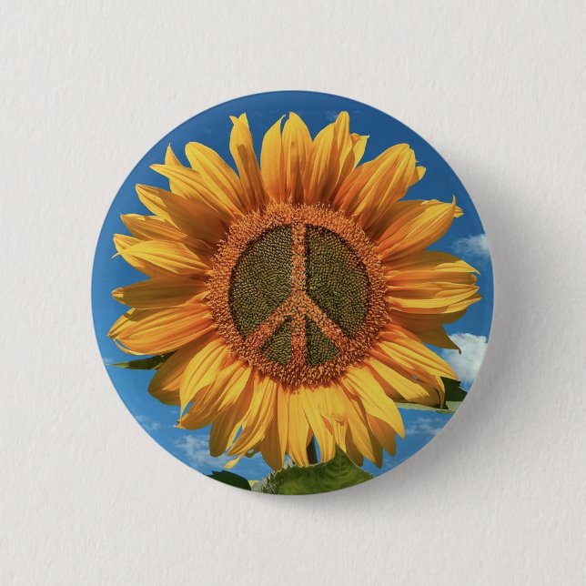 Badge Rond 5 Cm Bouton de tournesol pour la paix en Ukraine (Devant)