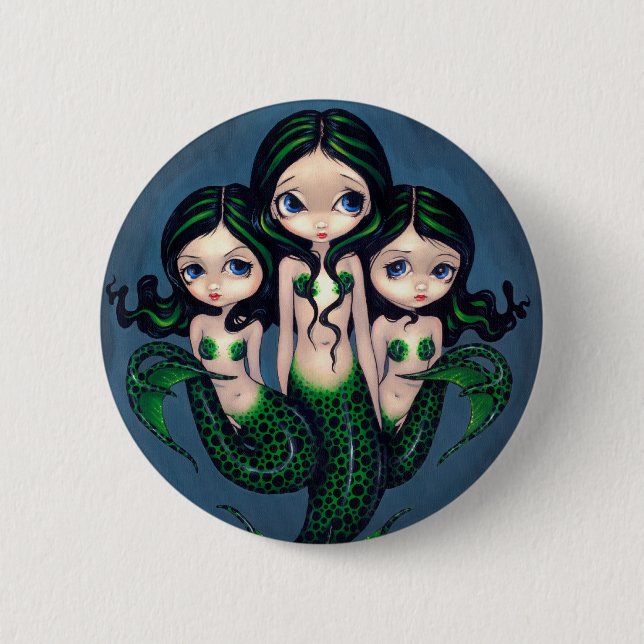 Badge Rond 5 Cm Bouton "de triplets verts de sirène" (Devant)