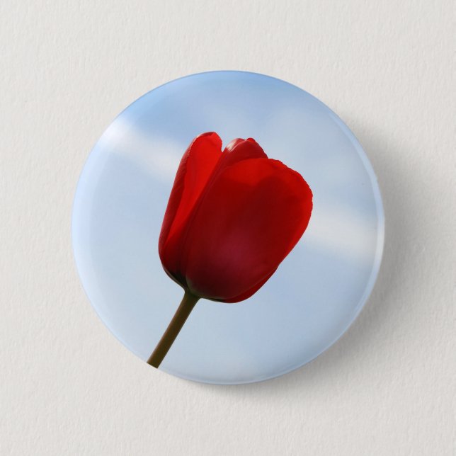 Badge Rond 5 Cm Bouton de Tulipe Rouge (Devant)