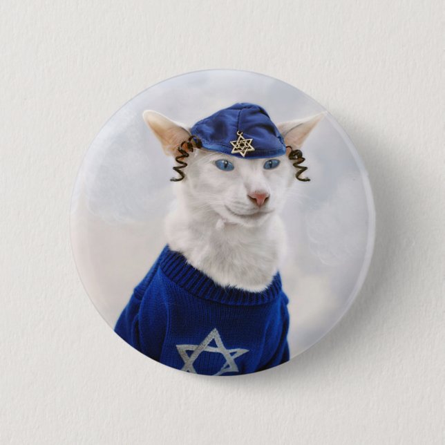 Badge Rond 5 Cm Bouton de vacances de chat de Hanoukka Payot (Devant)