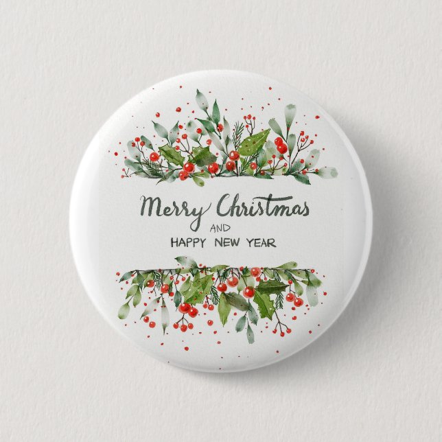 Badge Rond 5 Cm Bouton de vacances Holly Berries (Devant)