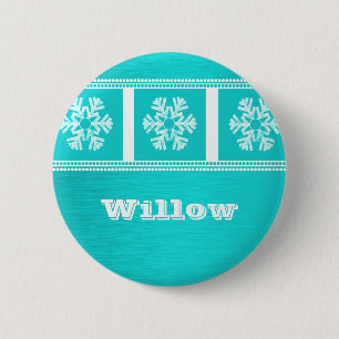 Badge Rond 5 Cm Bouton de vacances Snowflakes, Turquoise