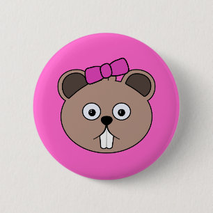 Badge Rond 5 Cm Bouton de visage de castor de fille de bande dessi