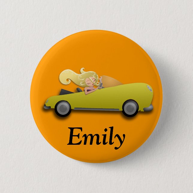 Badge Rond 5 Cm Bouton de voiture et de fille Jaune personnalisée (Devant)