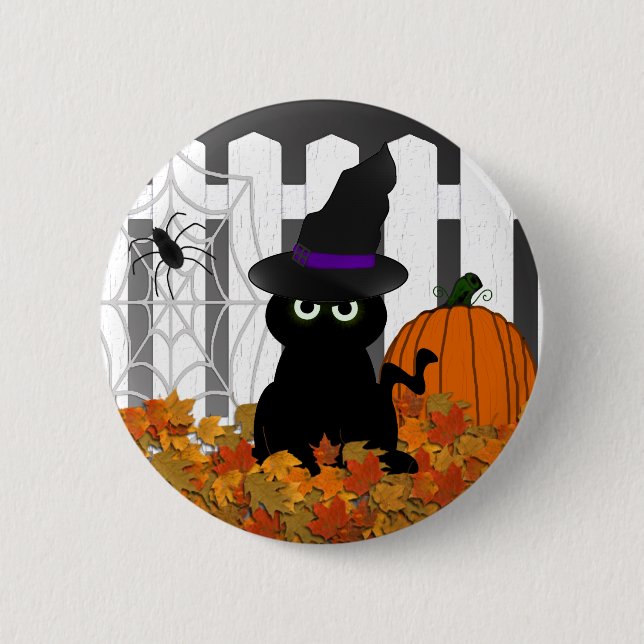Badge Rond 5 Cm Bouton de Witchy Kitty Halloween (Devant)