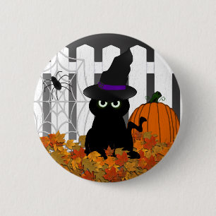 Badge Rond 5 Cm Bouton de Witchy Kitty Halloween
