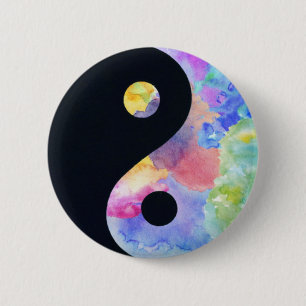 Badge Rond 5 Cm Bouton de Yin Yang de couleur d'eau