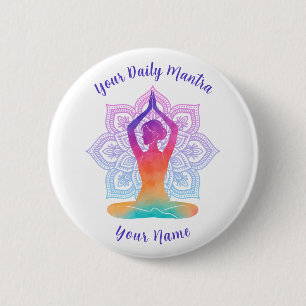 Badge Rond 5 Cm Bouton de Yoga Personnalisé avec Nom et Mantra