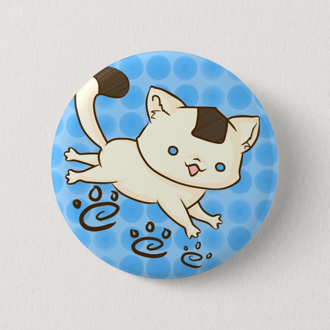 Badge Rond 5 Cm Bouton d'ébat de chat d'Onigiri (bleu) (Devant)