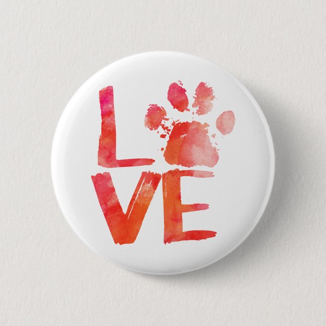 Badge Rond 5 Cm Bouton d'empreinte de patte d'AMOUR (Devant)