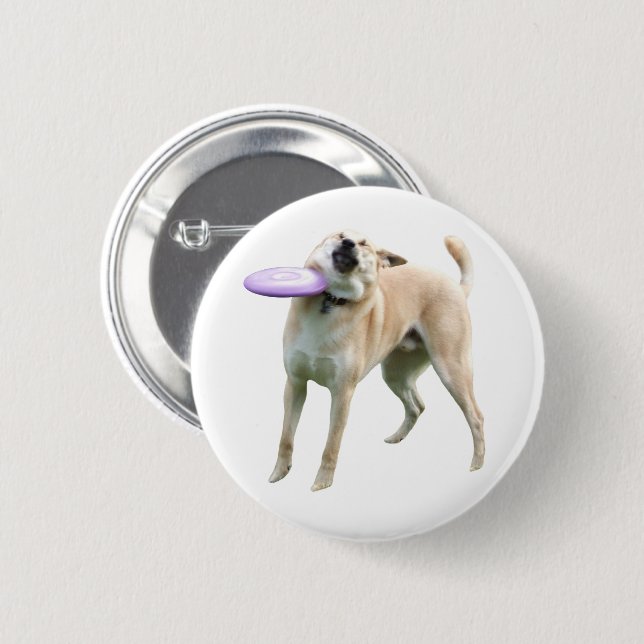 Badge Rond 5 Cm Bouton d'épingle de mème de chien de Frisbee (Devant & derrière)