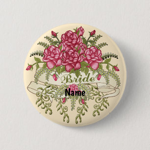 Badge Rond 5 Cm Bouton d'épingle du Mariage rose
