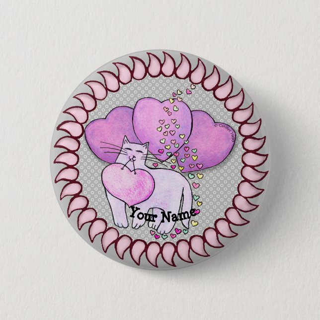 Badge Rond 5 Cm Bouton d'épingle Love Heart Cat (Devant)