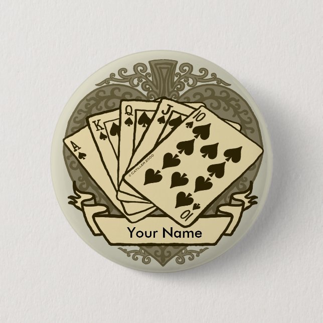 Badge Rond 5 Cm Bouton d'épingle main Poker (Devant)
