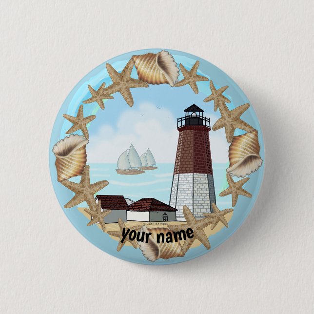 Badge Rond 5 Cm Bouton d'épingle Point Judith Lighthouse (Devant)
