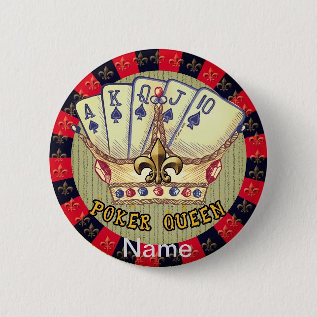 Badge Rond 5 Cm Bouton d'épingle Poker Queen (Devant)