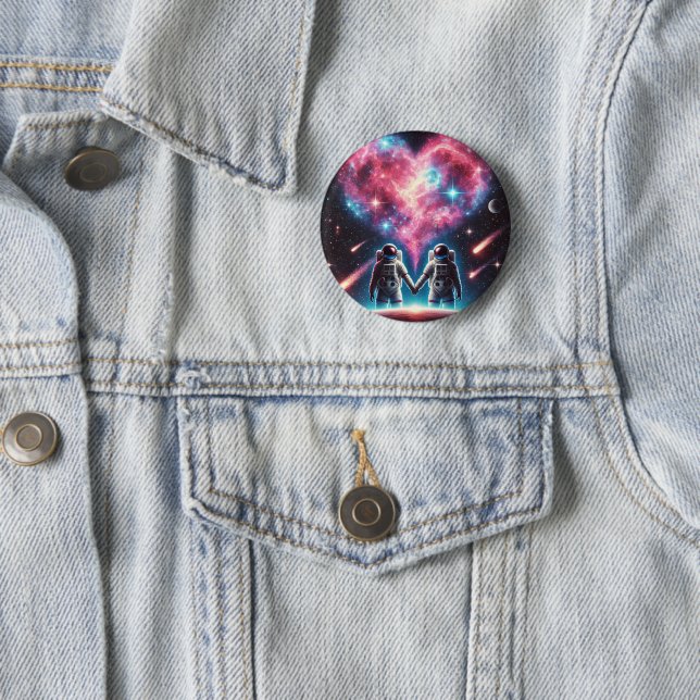 Badge Rond 5 Cm Bouton d'épingle romantique de l'astronaute (En situation)
