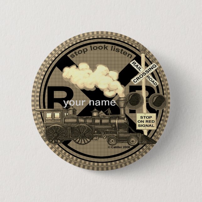 Badge Rond 5 Cm Bouton d'épinglette du train ancien (Devant)