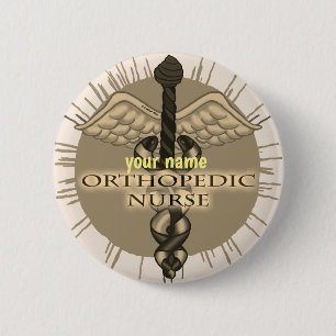 Badge Rond 5 Cm Bouton d'épinglette Orthopédique Nurse Caduceus