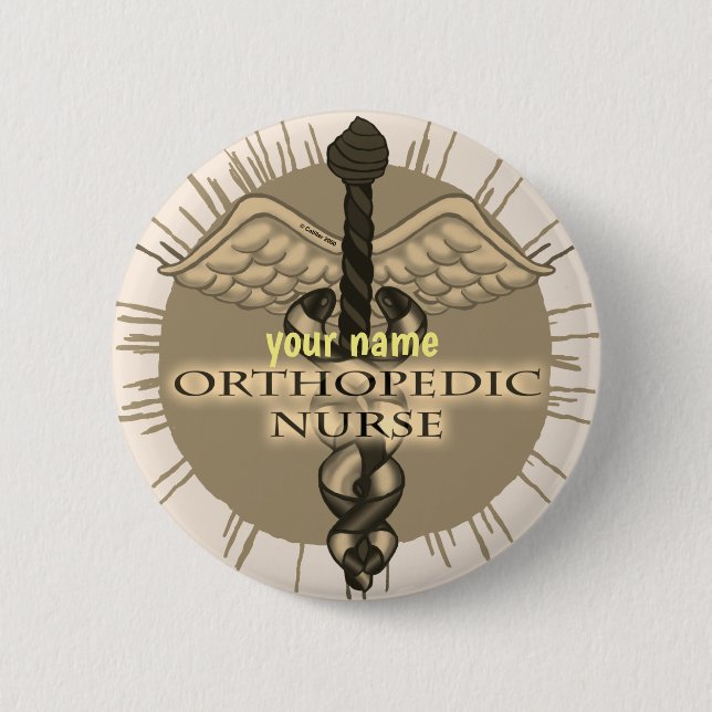 Badge Rond 5 Cm Bouton d'épinglette Orthopédique Nurse Caduceus (Devant)