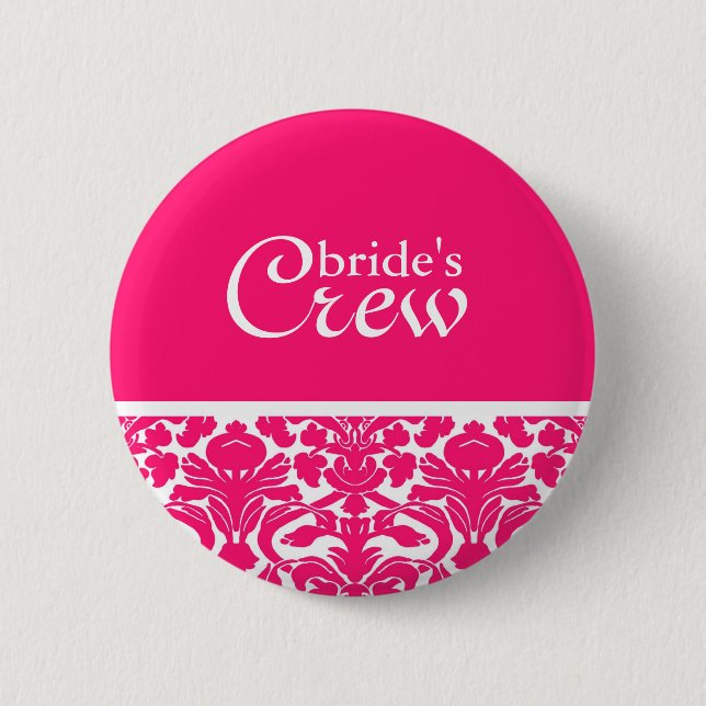 Badge Rond 5 Cm Bouton d'équipage de la mariée Damask rose chaud (Devant)