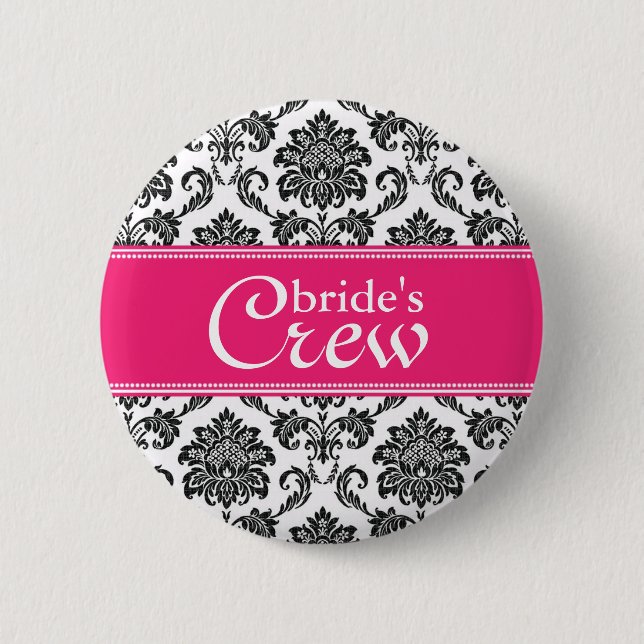 Badge Rond 5 Cm Bouton d'équipage de la mariée Fuchsia Damask (Devant)