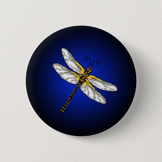 Badge Rond 5 Cm Bouton des libellules Bleu foncé (Devant)