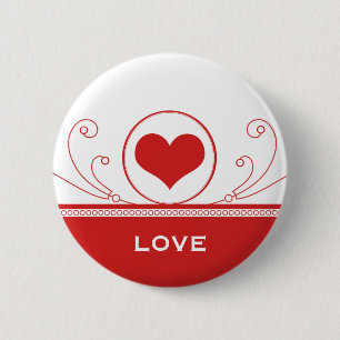 Badge Rond 5 Cm Bouton des tourbillons du coeur, Rouge