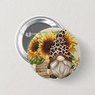 Badge Rond 5 Cm Bouton des tournesols Léopard Gnome
