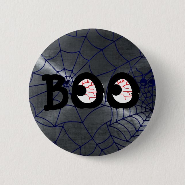 Badge Rond 5 Cm Bouton des yeux de la boîte d'Halloween gris et no (Devant)