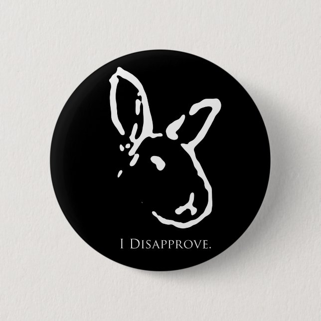 Badge Rond 5 Cm Bouton désapprobateur noir de lapins (Devant)
