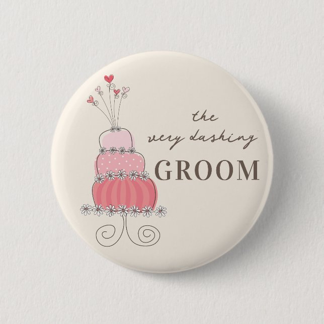 Badge Rond 5 Cm Bouton d'étiquette du gâteau Mariage rose doux GRO (Devant)