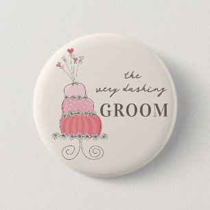 Badge Rond 5 Cm Bouton d'étiquette du gâteau Mariage rose doux GRO