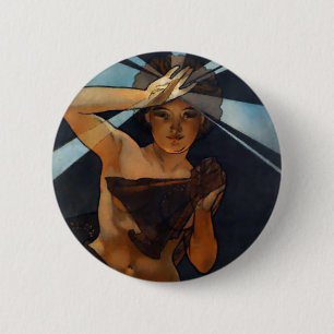 Badge Rond 5 Cm Bouton d'étoile de matin d'Alphonse Mucha