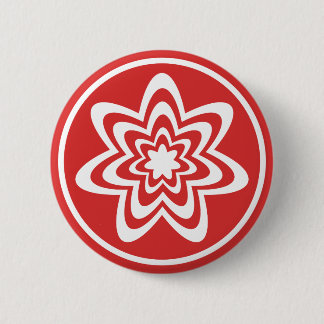 Badge Rond 5 Cm Bouton d'explosion florale, Rouge brillant