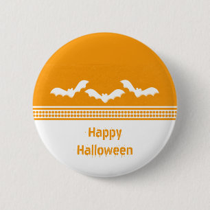 Badge Rond 5 Cm Bouton d'Halloween Batty, orange et blanc
