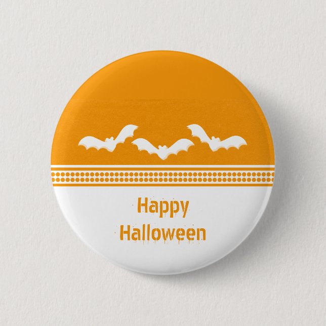 Badge Rond 5 Cm Bouton d'Halloween Batty, orange et blanc (Devant)