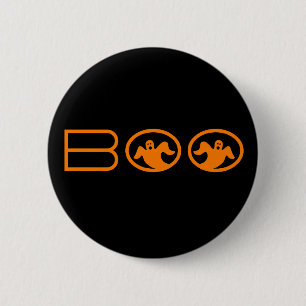 Badge Rond 5 Cm Bouton d'Halloween Boo Ghosts, noir et orange