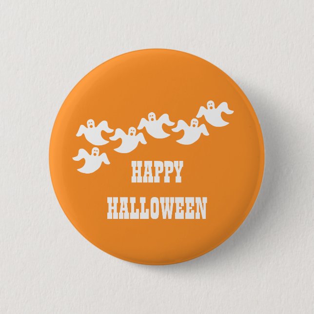 Badge Rond 5 Cm Bouton d'Halloween de fête fantôme, orange (Devant)