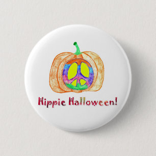Badge Rond 5 Cm Bouton d'Halloween de l'Citrouille Hippie