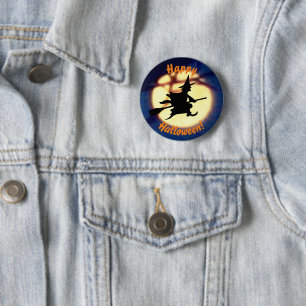 Badge Rond 5 Cm Bouton d'Halloween sorcière sur la lune