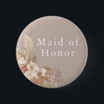 Badge Rond 5 Cm Bouton d'herbe de la servante d'honneur du Mariage<br><div class="desc">Un mariage gardé pour la servante d'honneur avec des tons neutres et le feuillage d'herbe pampas.</div>