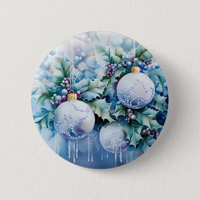 Badge Rond 5 Cm Bouton d'hiver bleu (Devant)