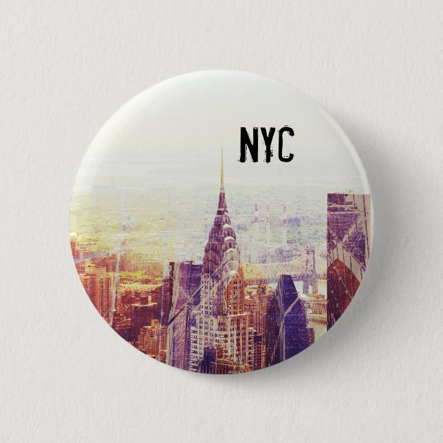 Badge Rond 5 Cm Bouton d'horizon de New York (Devant)